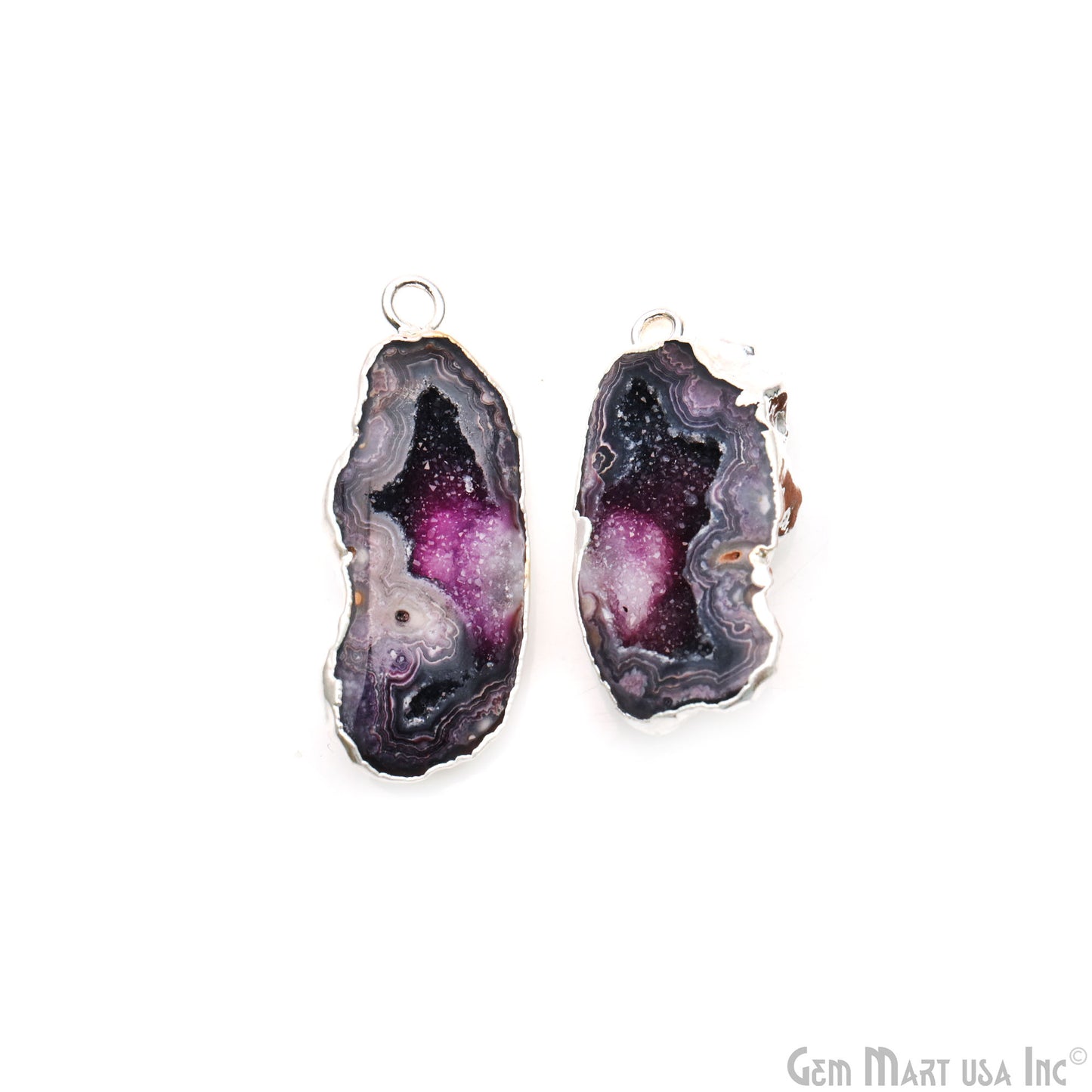 Geode Druzy 35x17mm Organic Silver Electroplated Single Bail Gemstone Earring Connector 1 Pair