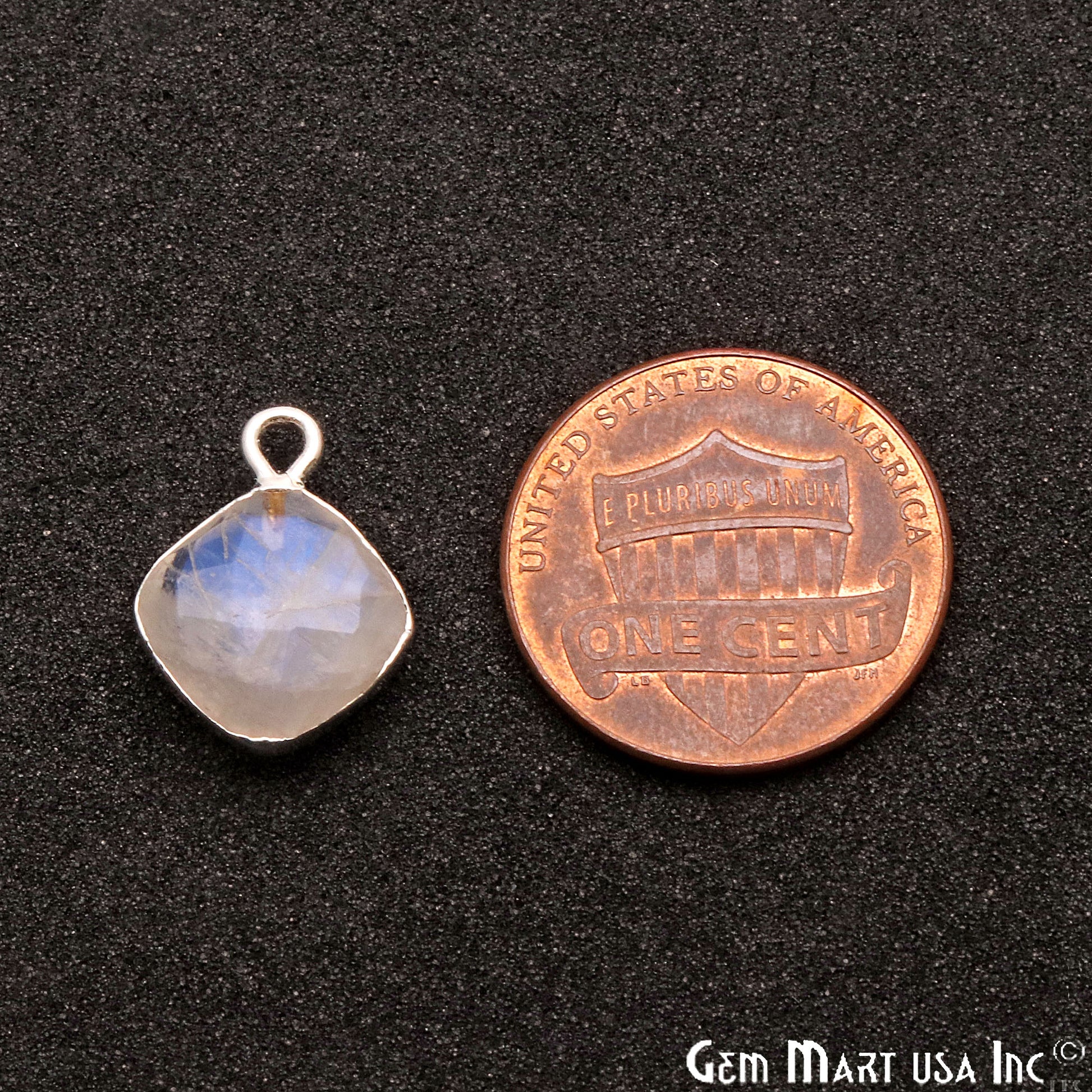 Rainbow Moonstone 10mm Cushion Silver Electroplated Gemstone Connector - GemMartUSA