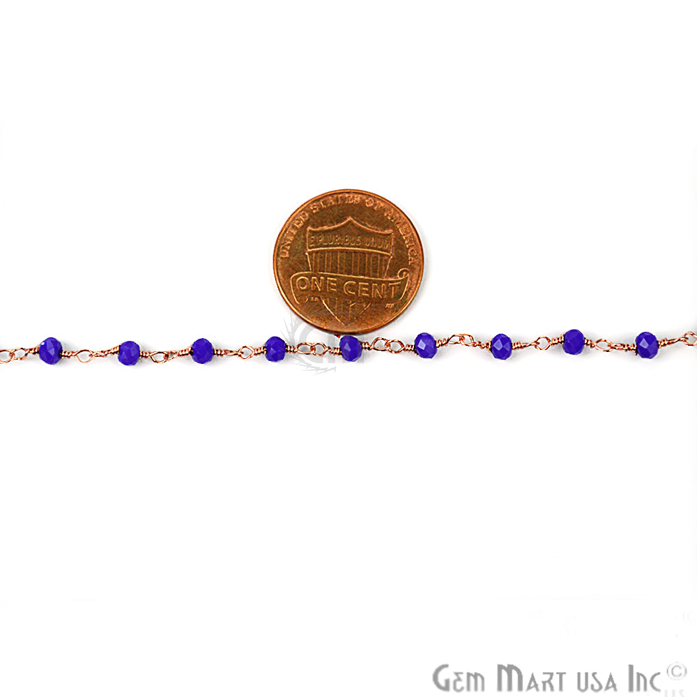 Dark Blue Chalcedony Gold Plated Wire Wrapped Beads Rosary Chain (763942895663)
