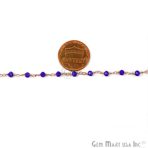 Dark Blue Chalcedony Gold Plated Wire Wrapped Beads Rosary Chain (763942895663)