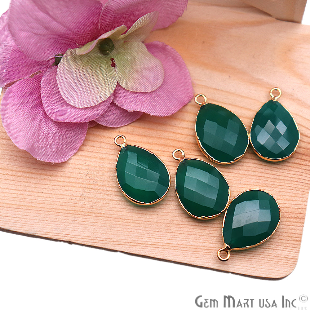 Green Onyx 15x20mm Pears Single Bail Electroplated Gemstone Connector - GemMartUSA