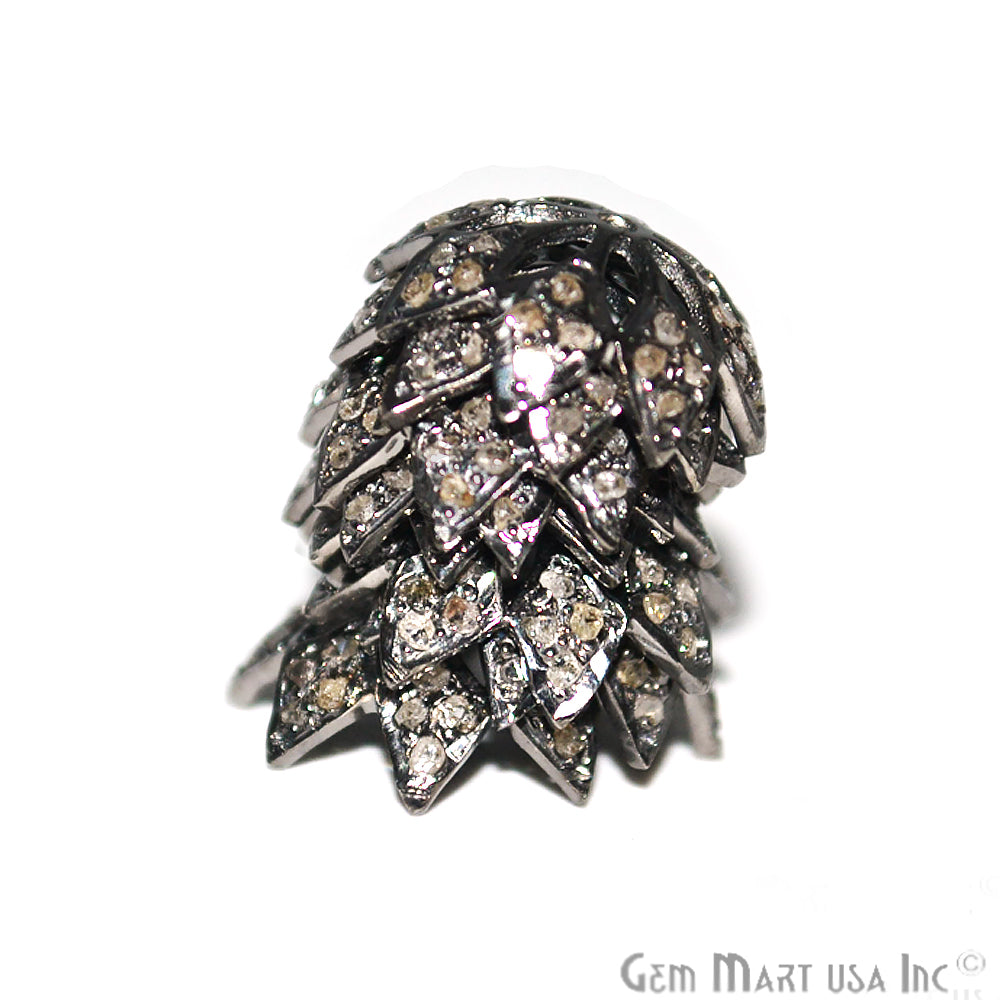 Flower Charm Beads Pave Diamond Gold Vermeil Connector - GemMartUSA