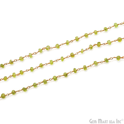 Peridot 4-5mm Faceted Round Gold Plated Gemstone Rondelle Beads Rosary Chain