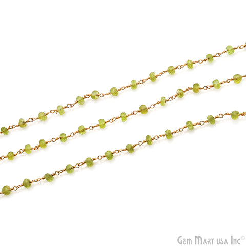 Peridot 4-5mm Faceted Round Gemstone Rondelle Beads Rosary Chain