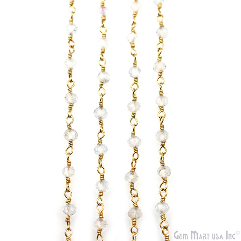 White Topaz 3-3.5mm Gold Plated Beaded Wire Wrapped Rosary Chain