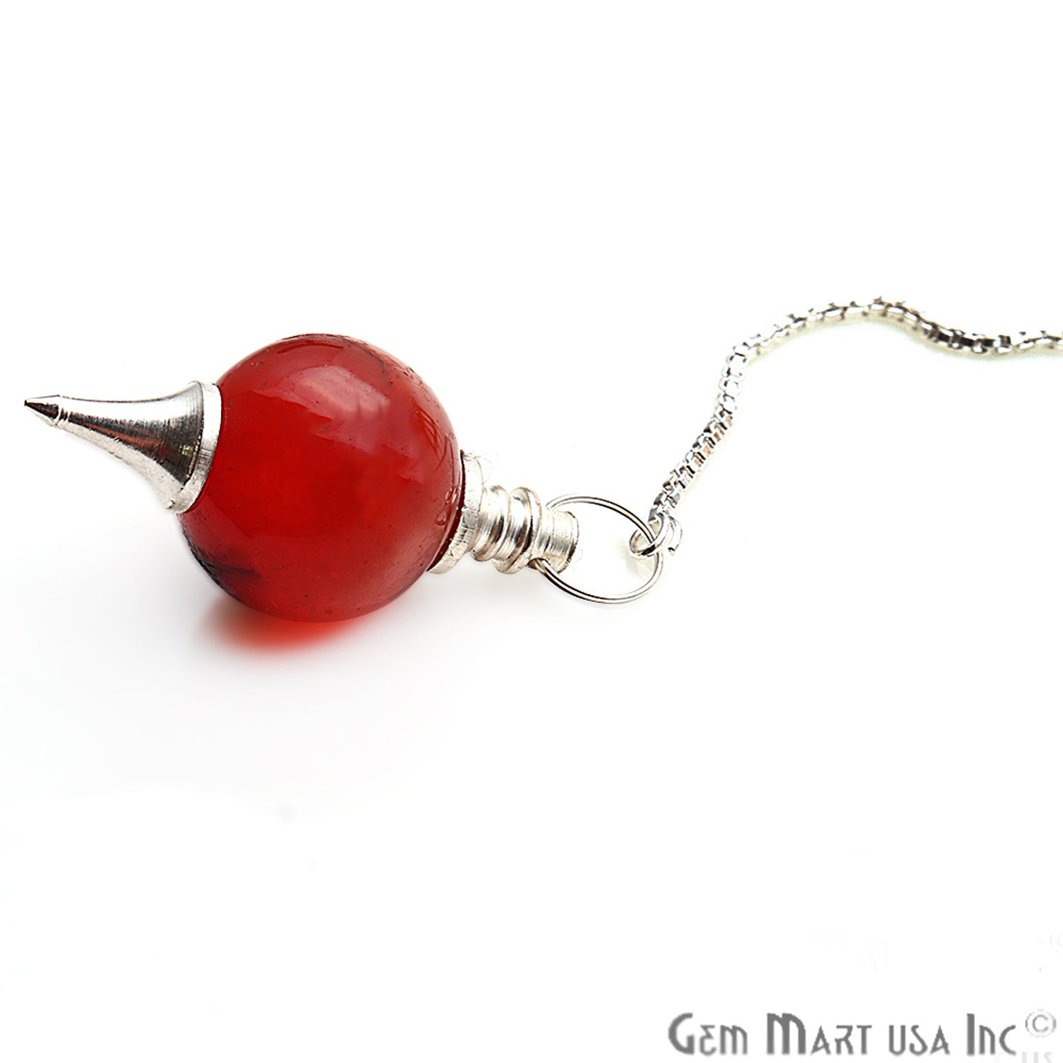 Healing Carnelian Sphere Radiesthesia Pendulam & Silver Plated Chain Golden Quartz Ball - GemMartUSA