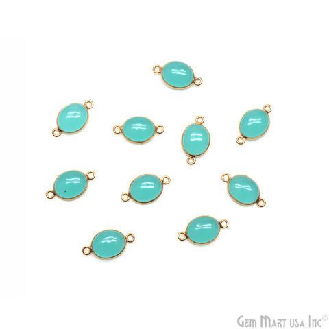 Aqua Chalcedony Oval 9x11mm Gold Plated Double Bail Cabochon Connector