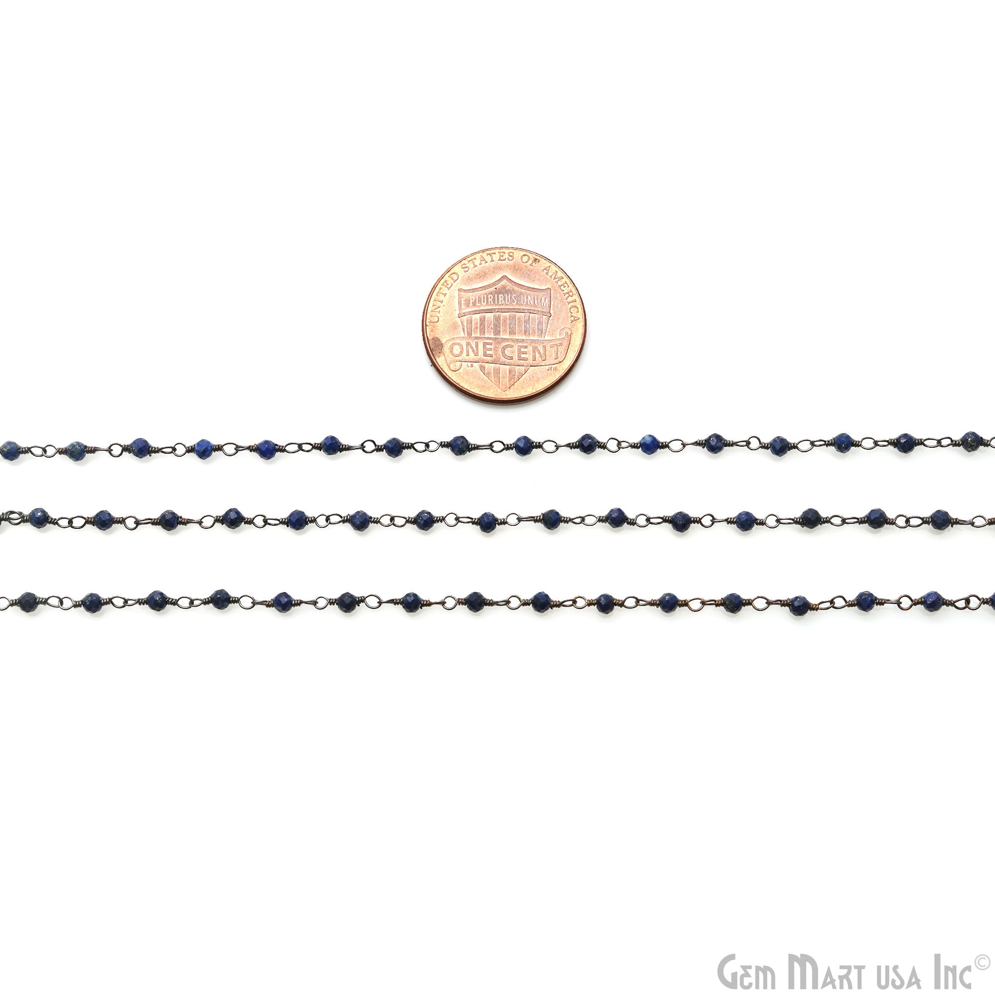 Lapis Rondelle Oxidized Wire Wrapped Gemstone Beads Rosary Chain (762975191087)