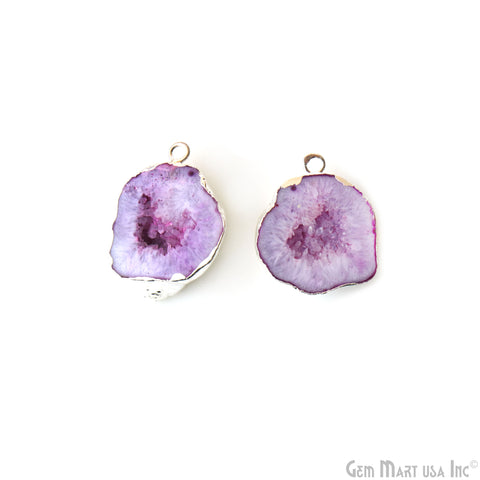 Geode Druzy 22x27mm Organic Silver Electroplated Single Bail Gemstone Earring Connector 1 Pair