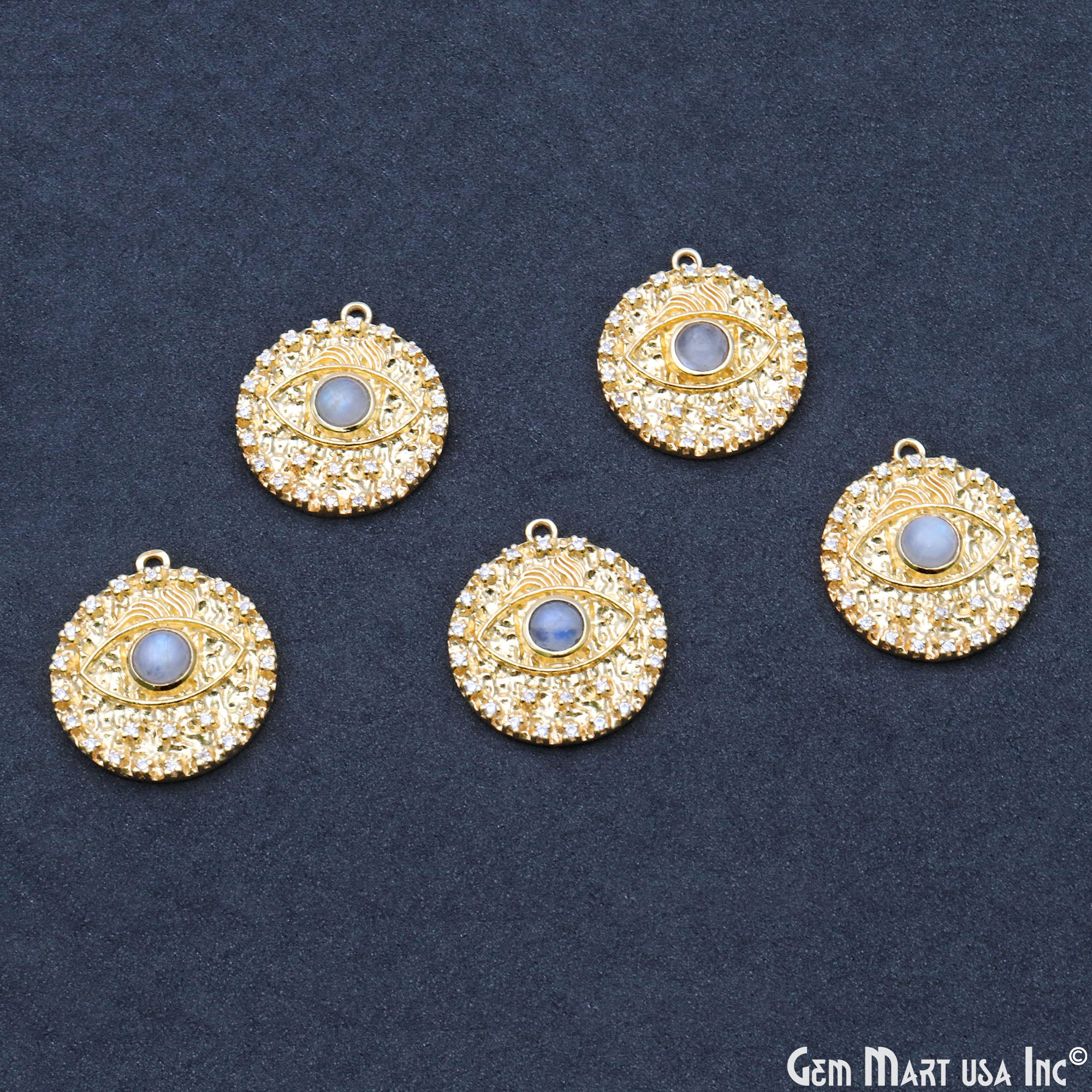 Round & Marquise Eye 27x24mm Gold Plated Single Bail Gemstone Pendant