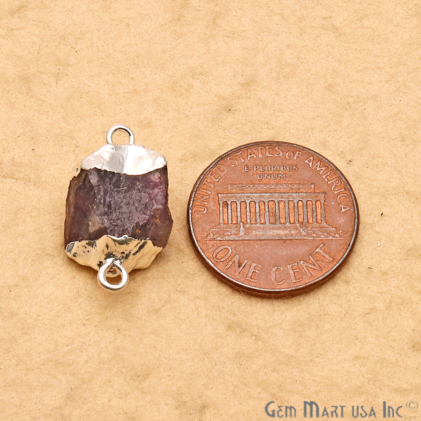 Rough Amethyst Organic 22x13mm Silver Electroplated Pendant Connector - GemMartUSA