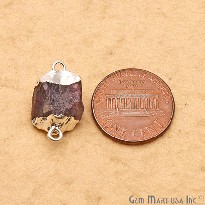 Rough Amethyst Organic 22x13mm Silver Electroplated Pendant Connector - GemMartUSA