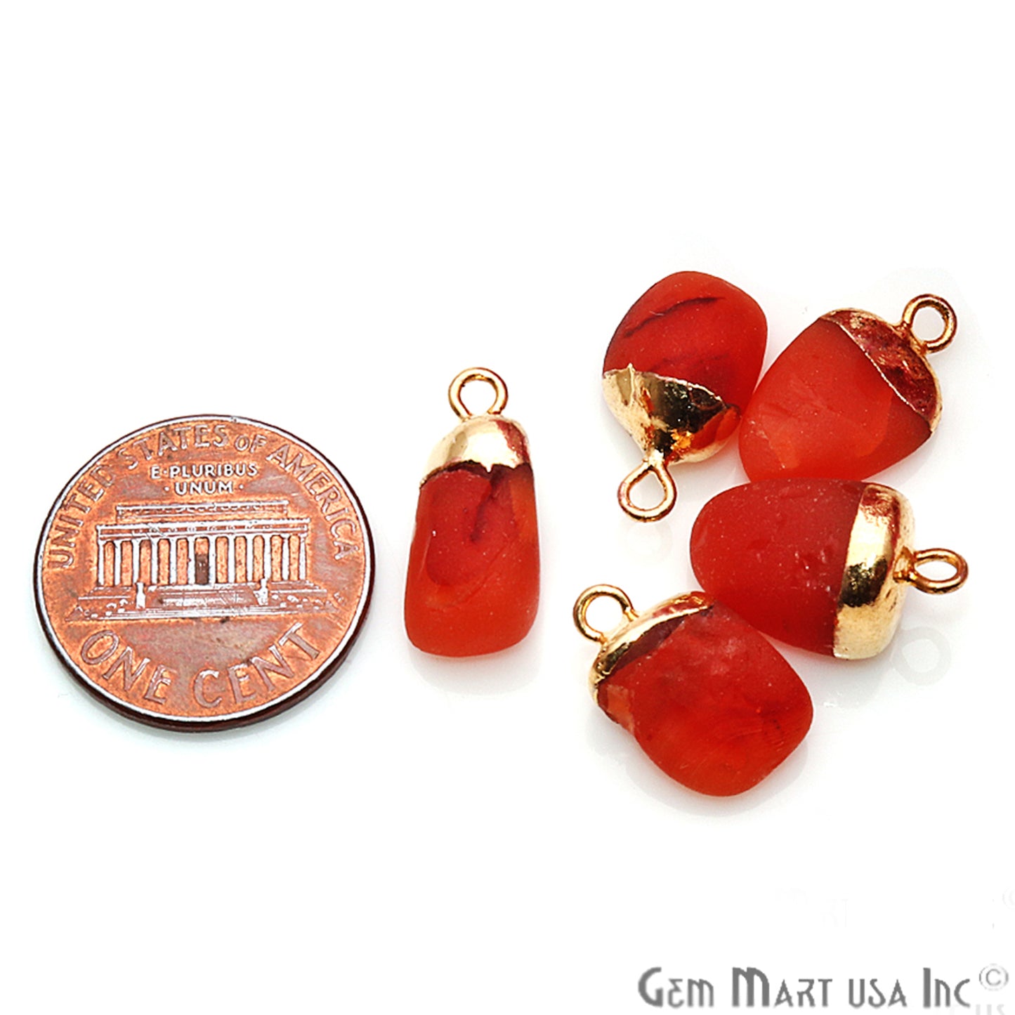 Carnelian Gemstone Frosted Matte Bead 15x11mm Gold Edged Single Bail Connector - GemMartUSA