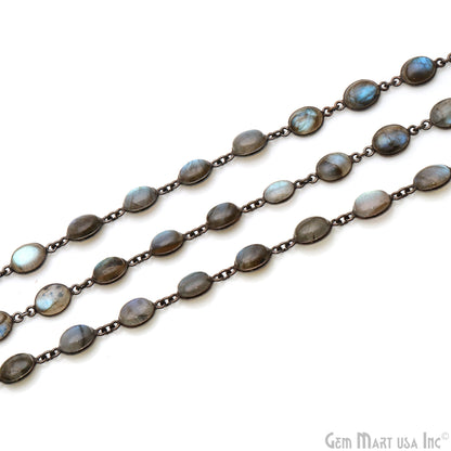 Labradorite Cabochon With Bezel Connector Oxidized Rosary Chain