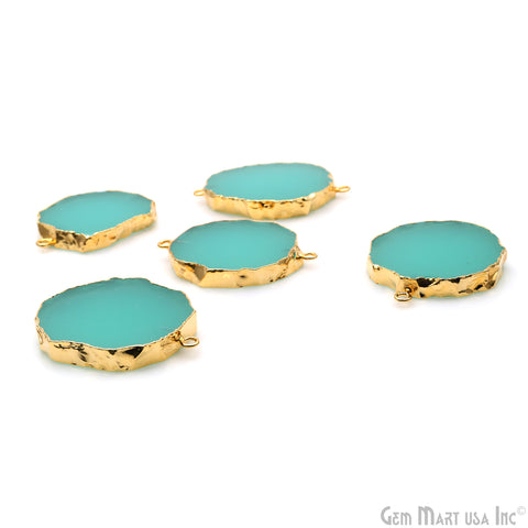 Aqua Chalcedony Petite Flat 40x29mm Gold Electroplated Single Bail Connector