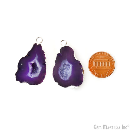 Geode Druzy 21x34mm Organic Silver Electroplated Single Bail Gemstone Earring Connector 1 Pair