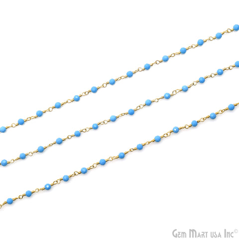 Turquoise Gold Plated Beaded Wire Wrapped Rosary Chain (762736967727)