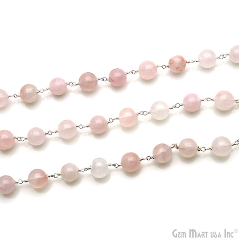 Rose Quartz 8-9mm Silver Plated Cabochon Beads Rosary Chain