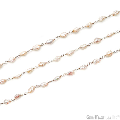 Pearl Organic 7x4mm Silver Wire Wrapped Rosary Chain