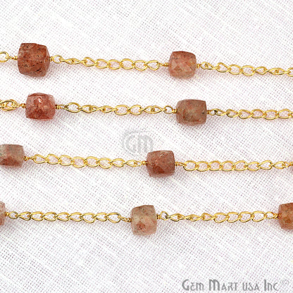 Strawberry Quartz Beads Chain, Gold Plated Wire Wrapped Rosary Chain - GemMartUSA (763698413615)