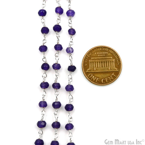 Amethyst Jade Faceted Beads 4mm Silver Plated Gemstone Rosary Chain