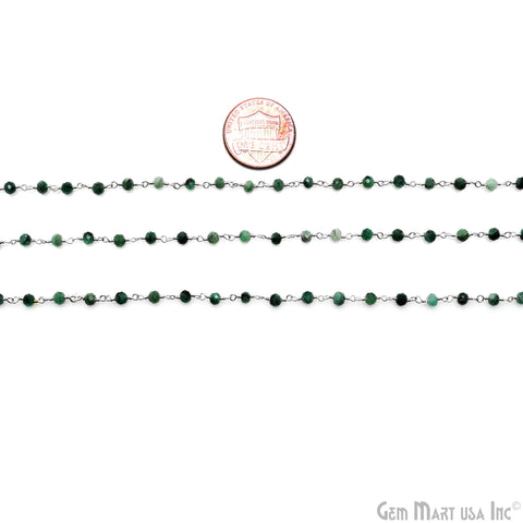 Emerald Faceted 3-3.5mm Silver Wire Wrapped Beads Rosary Chain