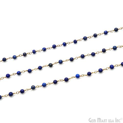 Lapis Cabochon 3.5mm Gold Wire Wrapped Rosary Chain