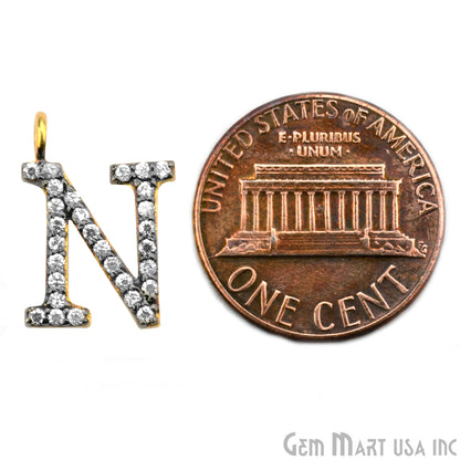 N' Alphabet Charm CZ Pave Gold Vermeil Charm for Bracelet & Pendants - GemMartUSA