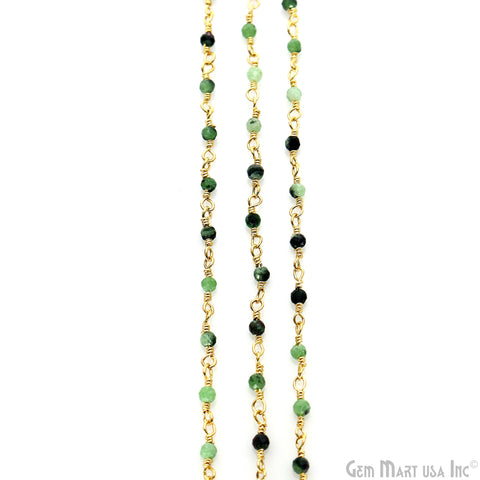Ruby Zoisite 2-2.5mm Tiny Beads Gold Plated Wire Wrapped Rosary Chain