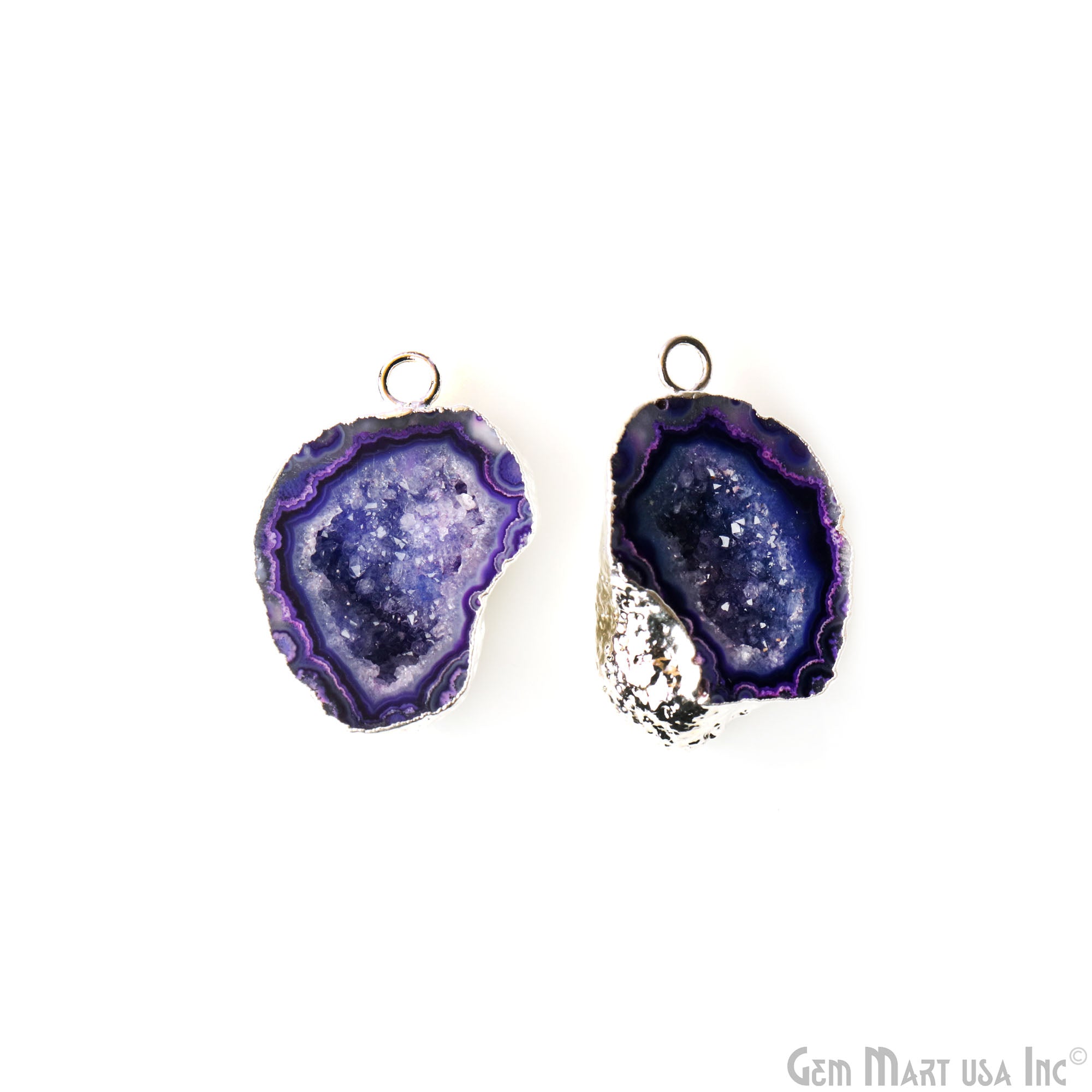 Geode Druzy 21x32mm Organic Silver Electroplated Single Bail Gemstone Earring Connector 1 Pair