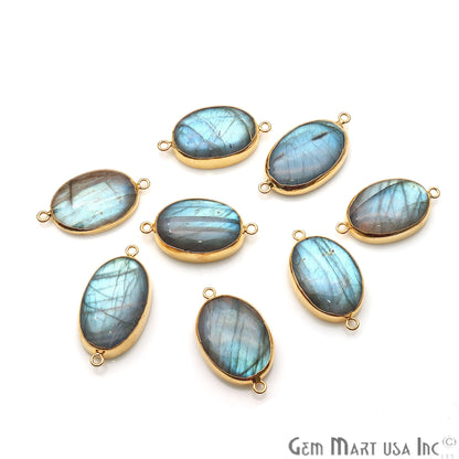 Labradorite Cabochon 36x20mm Oval Gold Electroplated Double Bail Gemstone Connector - GemMartUSA