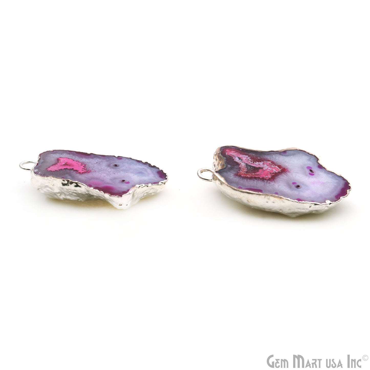 Geode Druzy 24x36mm Organic Silver Electroplated Single Bail Gemstone Earring Connector 1 Pair