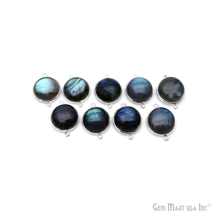 Flashy Labradorite Cabochon 16mm Round Double Bail Silver Plated Gemstone Connector