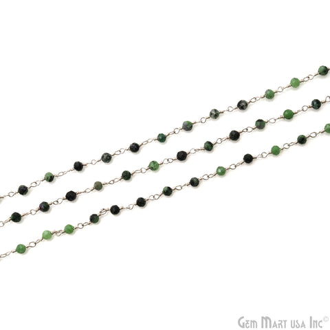 Ruby Zoisite 3-3.5mm Silver Plated Beaded Wire Wrapped Rosary Chain