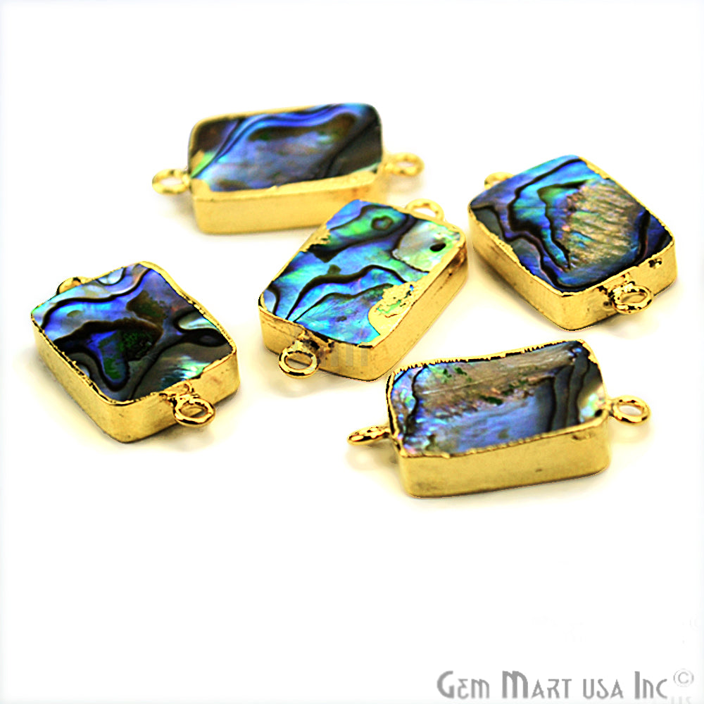 Abalone 13x18mm Octagon Shape Gold Electroplated Double Bail Gemstone Connector - GemMartUSA