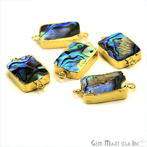 Abalone 13x18mm Octagon Shape Gold Electroplated Double Bail Gemstone Connector - GemMartUSA