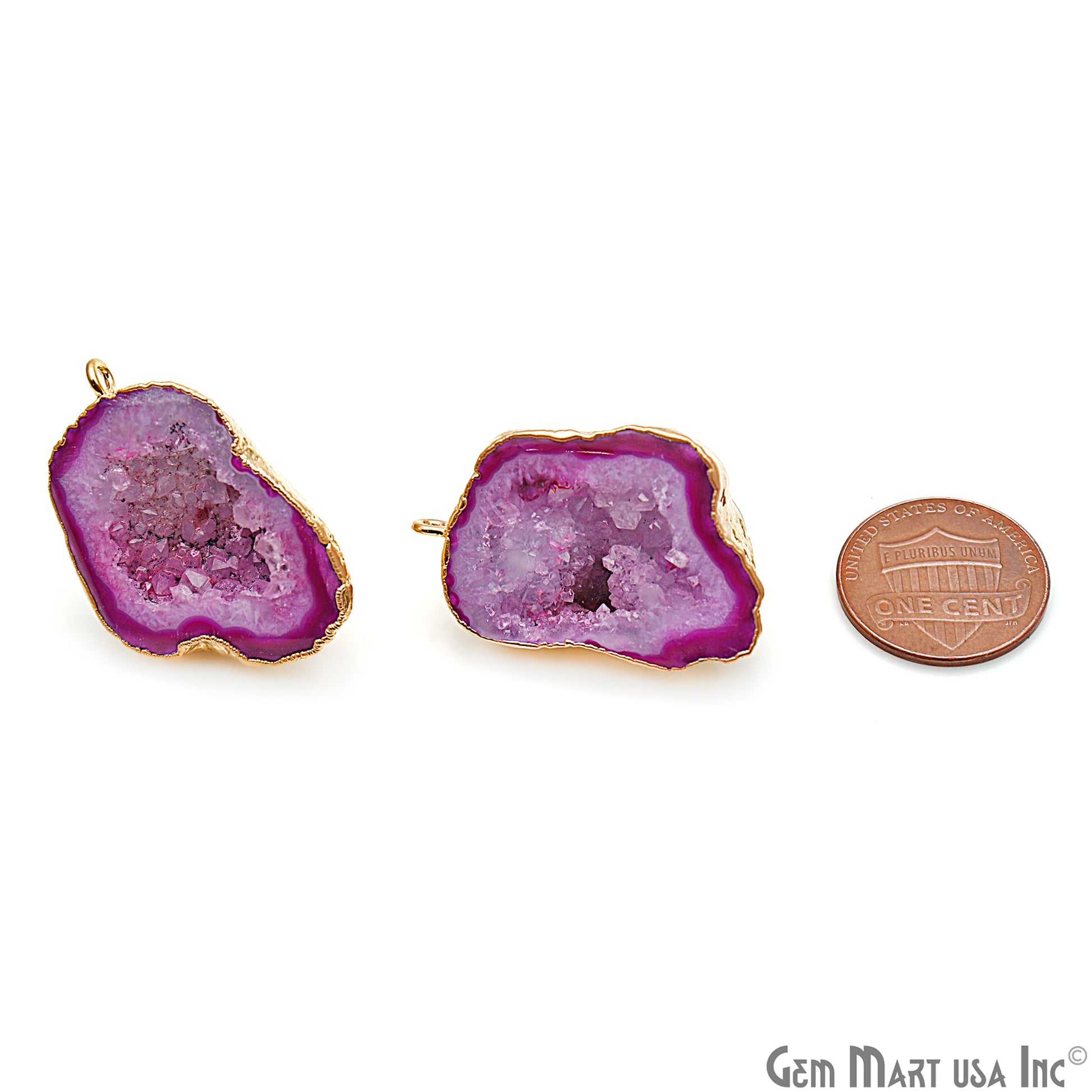 DIY Agate Slice Geode Druzy 33x22mm Gold Electroplated Loop Connector Studs Earrings - GemMartUSA