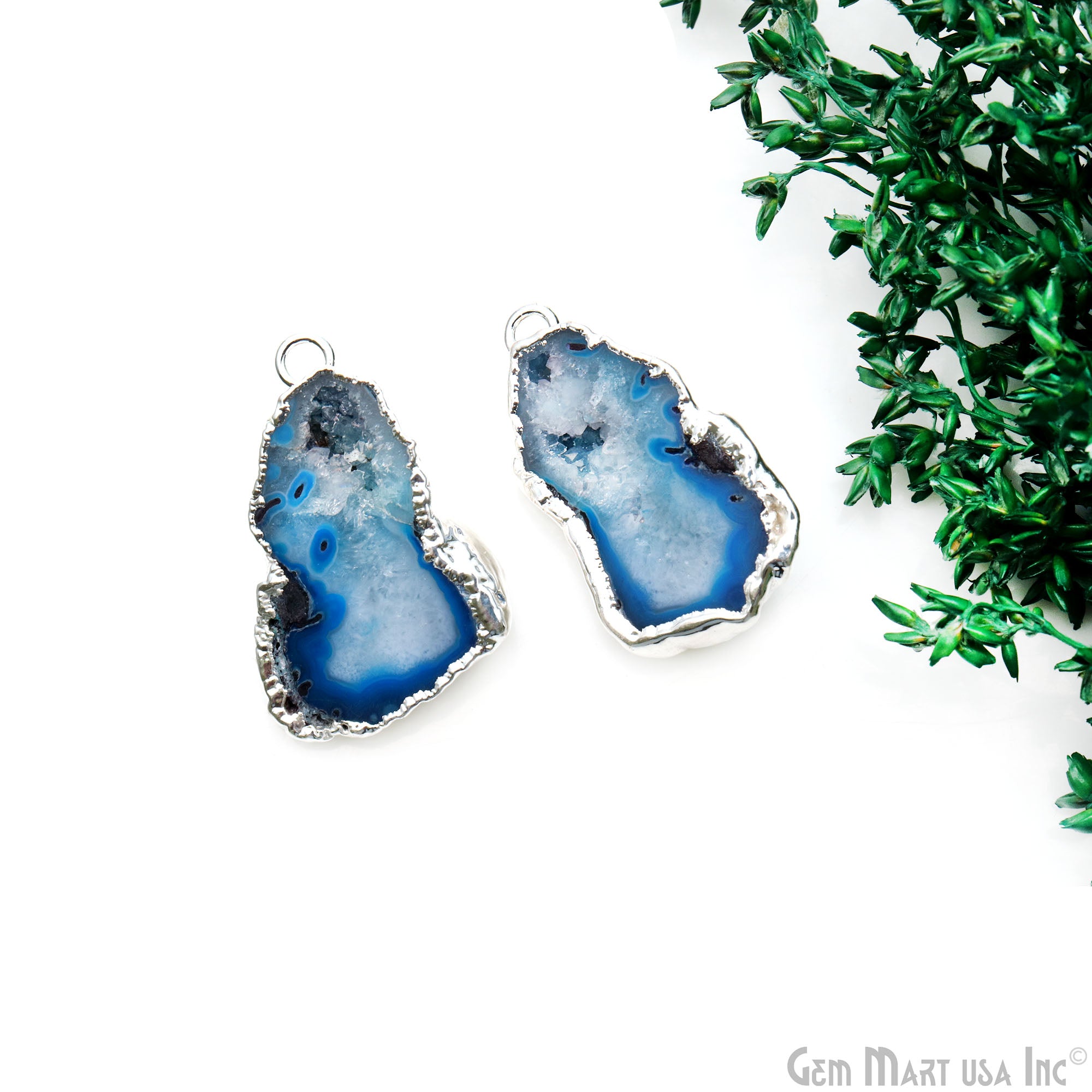 Geode Druzy 33x17mm Organic Silver Electroplated Single Bail Gemstone Earring Connector 1 Pair