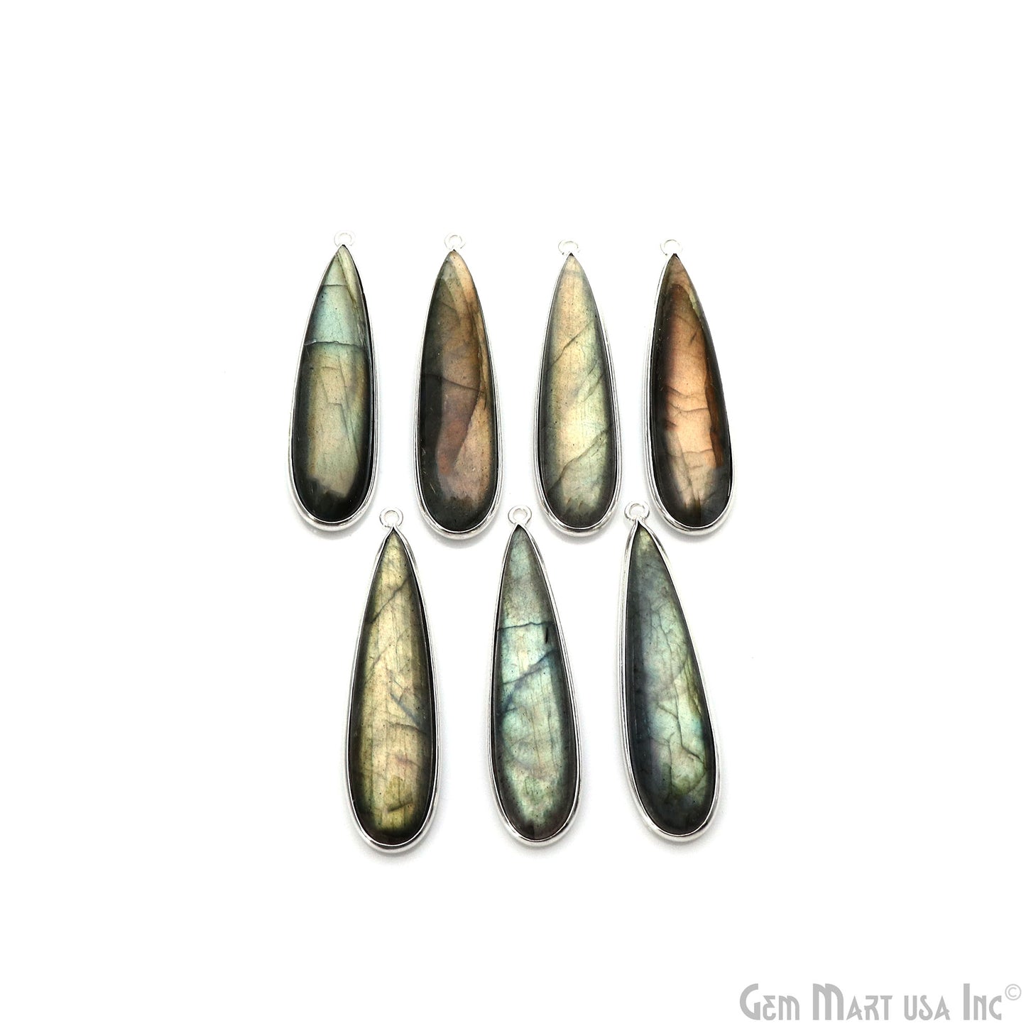 Flashy Labradorite Cabochon 39x10mm Pears Single Bail Silver Plated Gemstone Connector