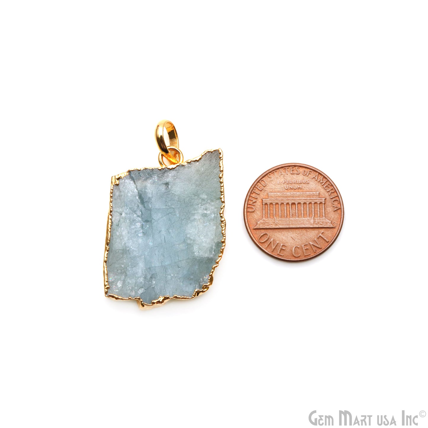 Aquamarine Free Form shape 30x22mm Gold Electroplated Gemstone Single Bail Pendant