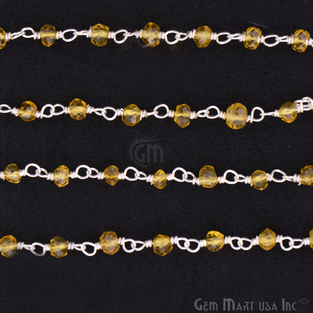 Citrine 3-3.5mm Silver Plated Wire Wrapped Beads Rosary Chain (763830861871)