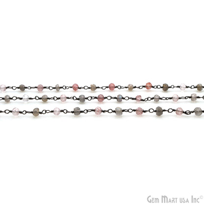 Labradorite & Strawberry Quartz Beads 3-3.5mm Oxidized Wire Wrapped Rosary Chain