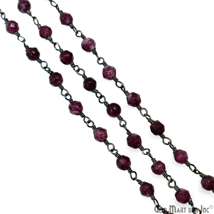 Dark Purple Jade Beads 4mm Oxidized Wire Wrapped Rosary Chain