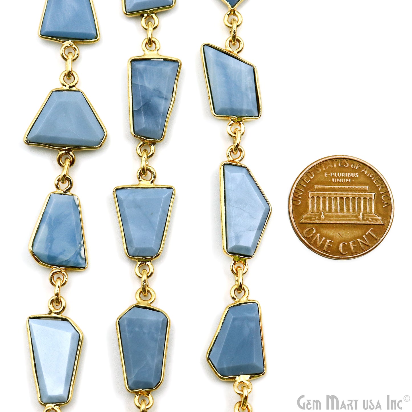 Blue Opal 10-15mm Faceted Free Form Gold Plated Bezel Connector Chain