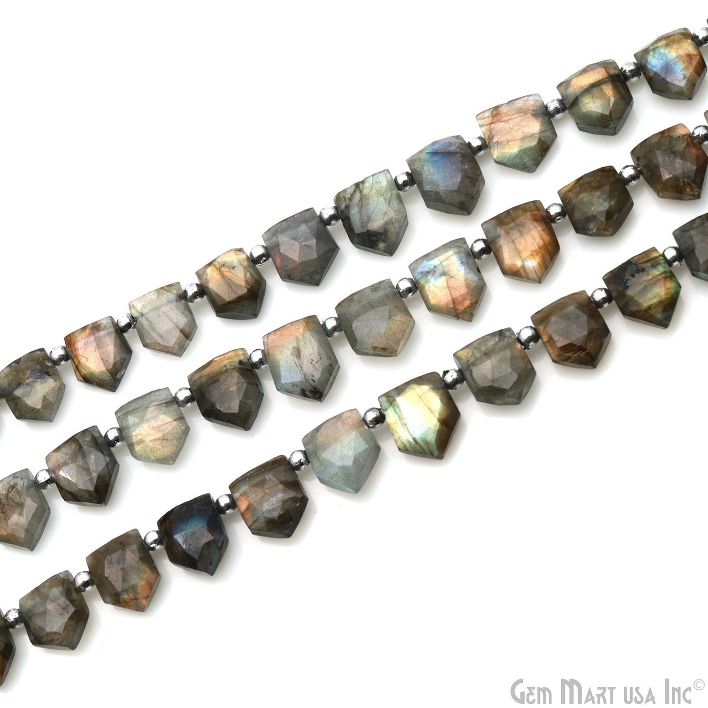 Labradorite Pentagon Beads, 8 Inch Gemstone Strands, Drilled Strung Briolette Beads, Pentagon Shape, 9x12mm