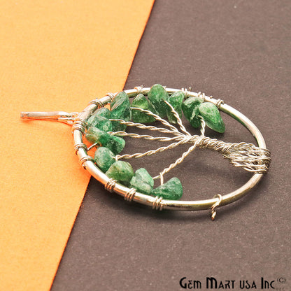 Tree of Life Aventurine Silver Wire Wrapped 45x40mm Chakra Pendant - GemMartUSA