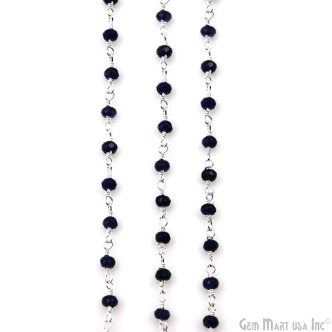 Sapphire 3-3.5mm Silver Plated Beaded Wire Wrapped Rosary Chain