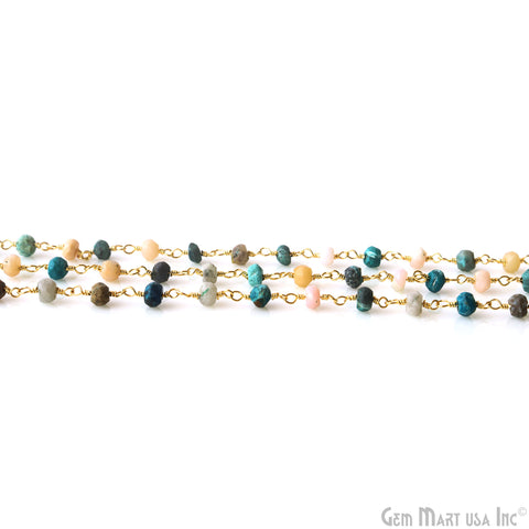 Chrysocolla With Pink Opal 4mm Faceted Beads Gold Wire Wrapped Rosary