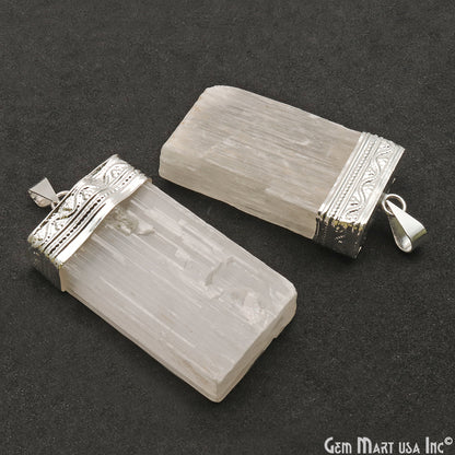 Selenite Rectangle 46x24mm Silver Connector Pendant