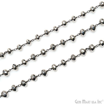 Pyrite Faceted Beads 6-7mm Oxidized Wire Wrapped Rosary Chain